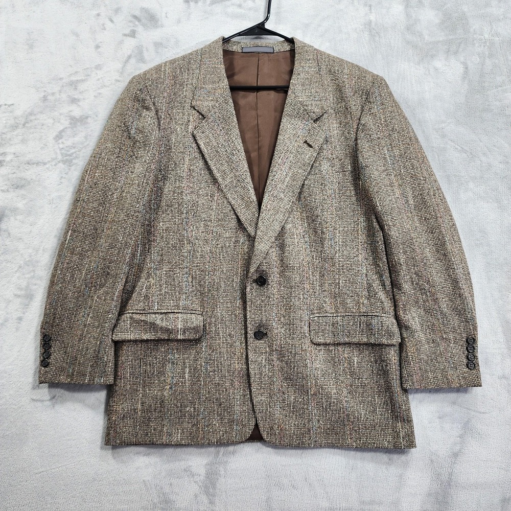 Vintage Christian Brooks Sport Coat Mens 42R Brown Check Tweed 2 Button Blazer